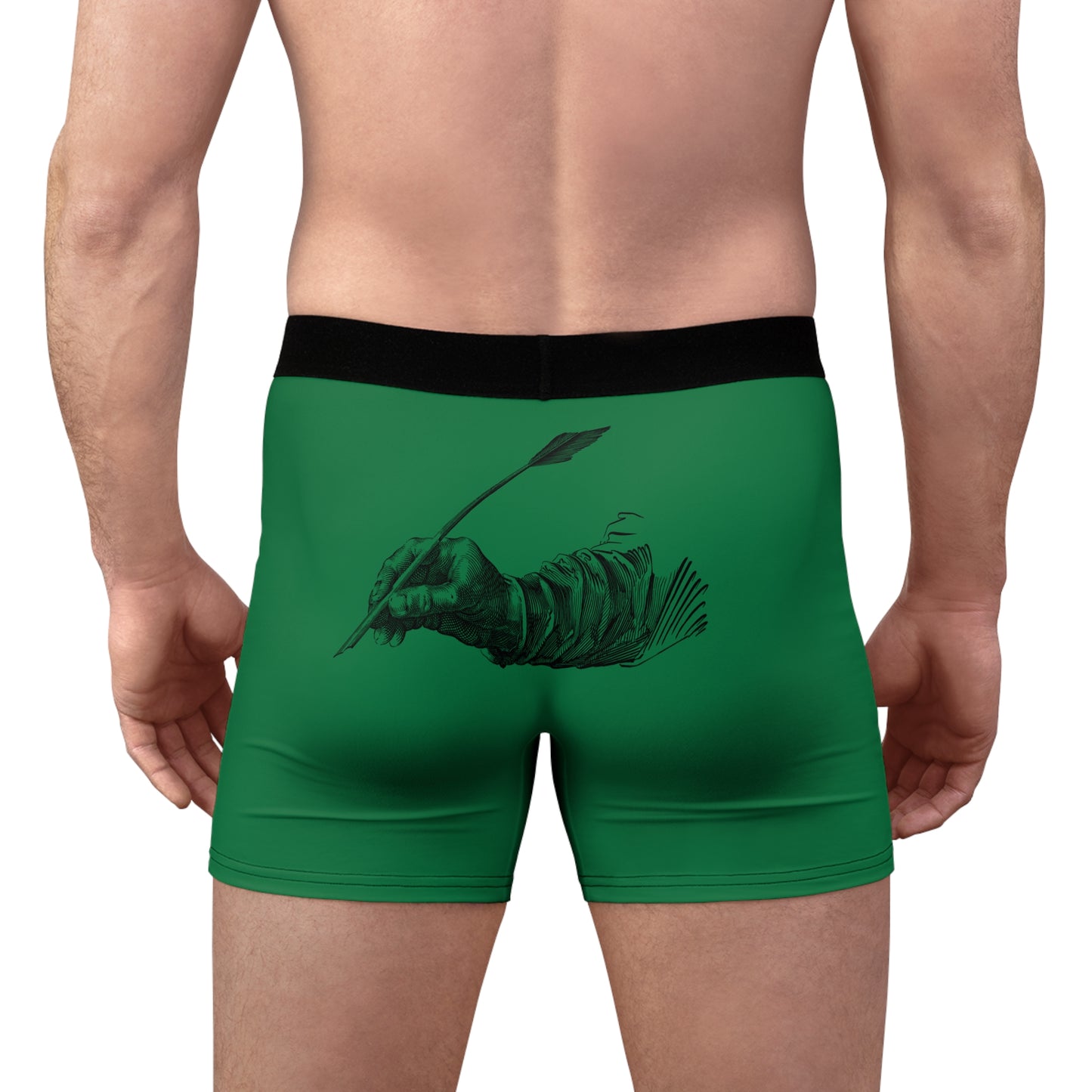 Men's Boxer Briefs: Writing Dark Green