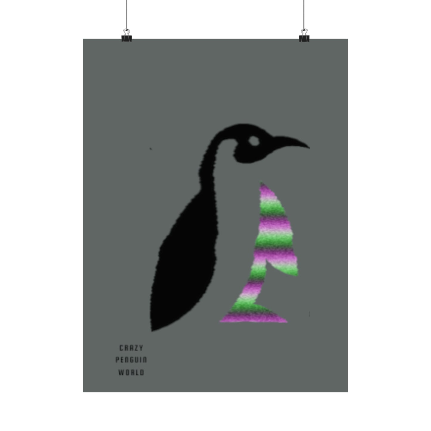 Premium Matte Vertical Posters: Crazy Penguin World Logo Dark Grey