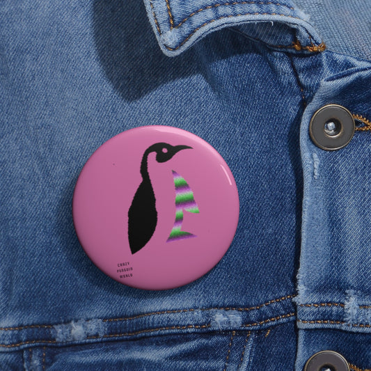 Custom Pin Buttons Crazy Penguin World Logo Lite Pink
