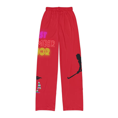 Kids Pajama Pants: Hockey Dark Red