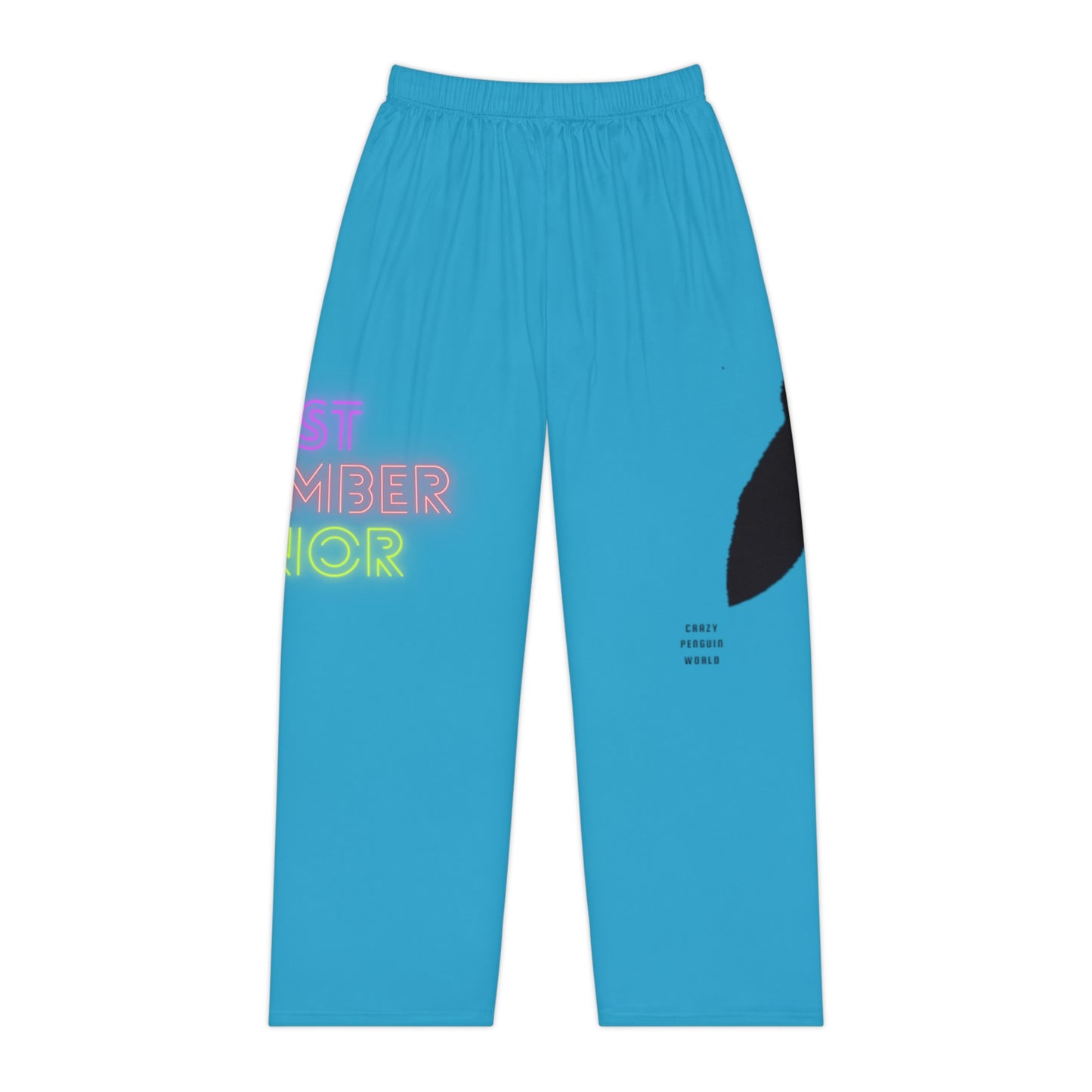 Women's Pajama Pants: Crazy Penguin World Logo Turquoise