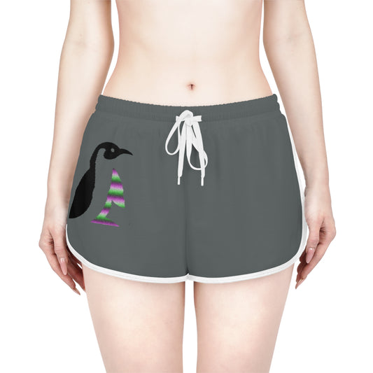 Women's Relaxed Shorts: Crazy Penguin World Logo Dark Grey