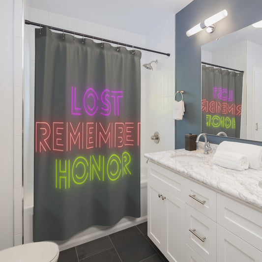 Shower Curtains: #1 Lost Remember Honor Dark Grey