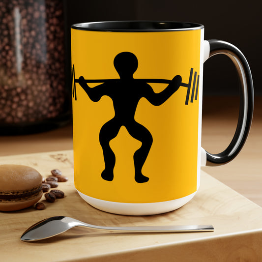 Two-Tone Coffee Mugs, 15oz: Weightlifting Yellow