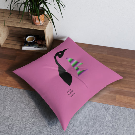 Tufted Floor Pillow, Square: Crazy Penguin World Logo Lite Pink