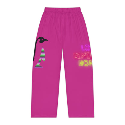 Women's Pajama Pants: Crazy Penguin World Logo Pink