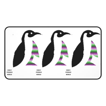 Desk Mat: Crazy Penguin World Logo White