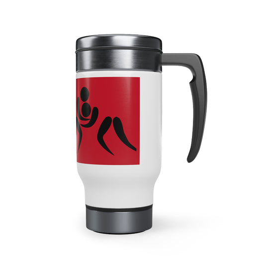 Stainless Steel Travel Mug with Handle, 14oz: Wrestling Dark Red