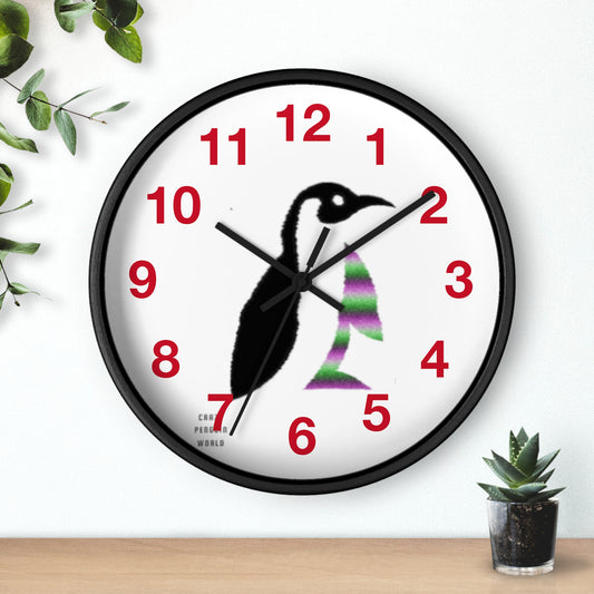 Wall clock: Crazy Penguin World Logo Dark Red