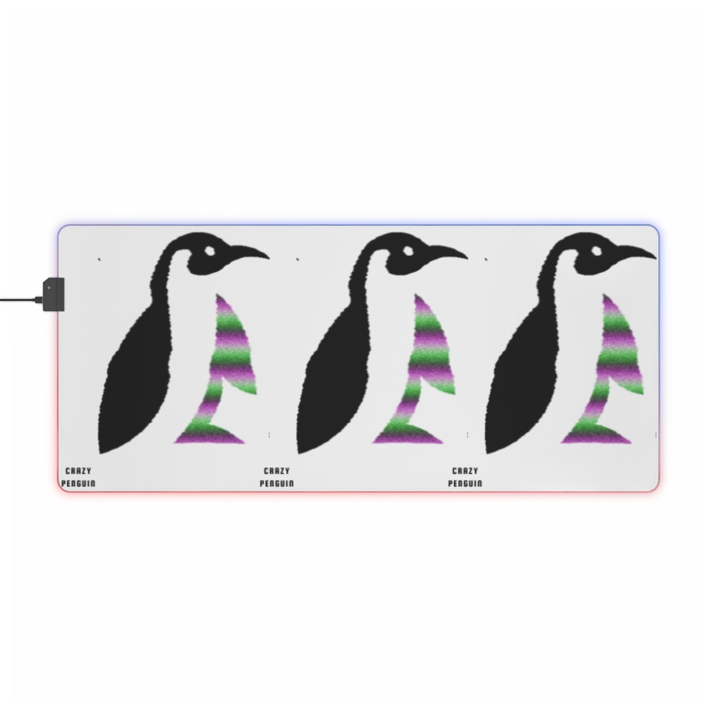 LED Gaming Mouse Pad: Crazy Penguin World Logo White