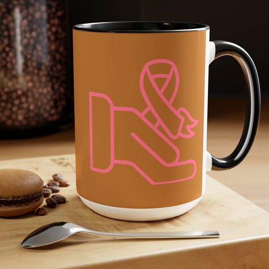 Two-Tone Coffee Mugs, 15oz: Fight Cancer Lite Brown