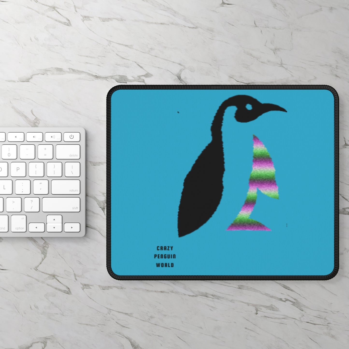 Gaming Mouse Pad: Crazy Penguin World Logo Turquoise