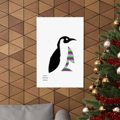 Premium Matte Vertical Posters: Crazy Penguin World Logo White