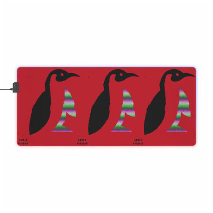 LED Gaming Mouse Pad: Crazy Penguin World Logo Dark Red