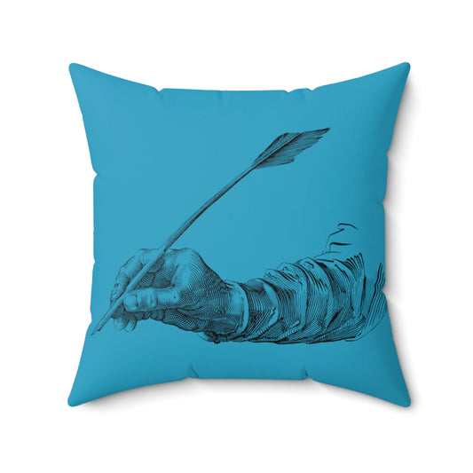 Spun Polyester Square Pillow: Writing Turquoise