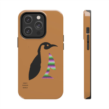 Tough Phone Cases (for iPhones): Crazy Penguin World Logo Lite Brown