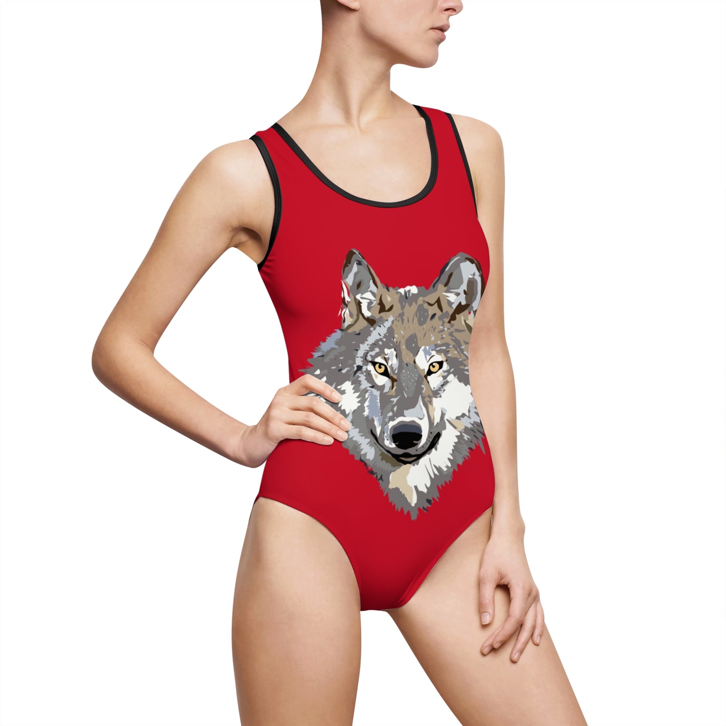 Women's Classic One-Piece Swimsuit: Wolves Dark Red