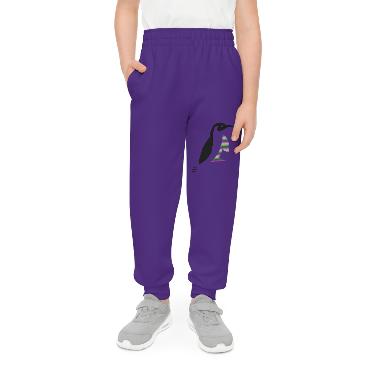 Youth Joggers: Crazy Penguin World Logo Purple