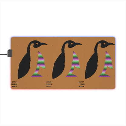 LED Gaming Mouse Pad: Crazy Penguin World Logo Lite Brown