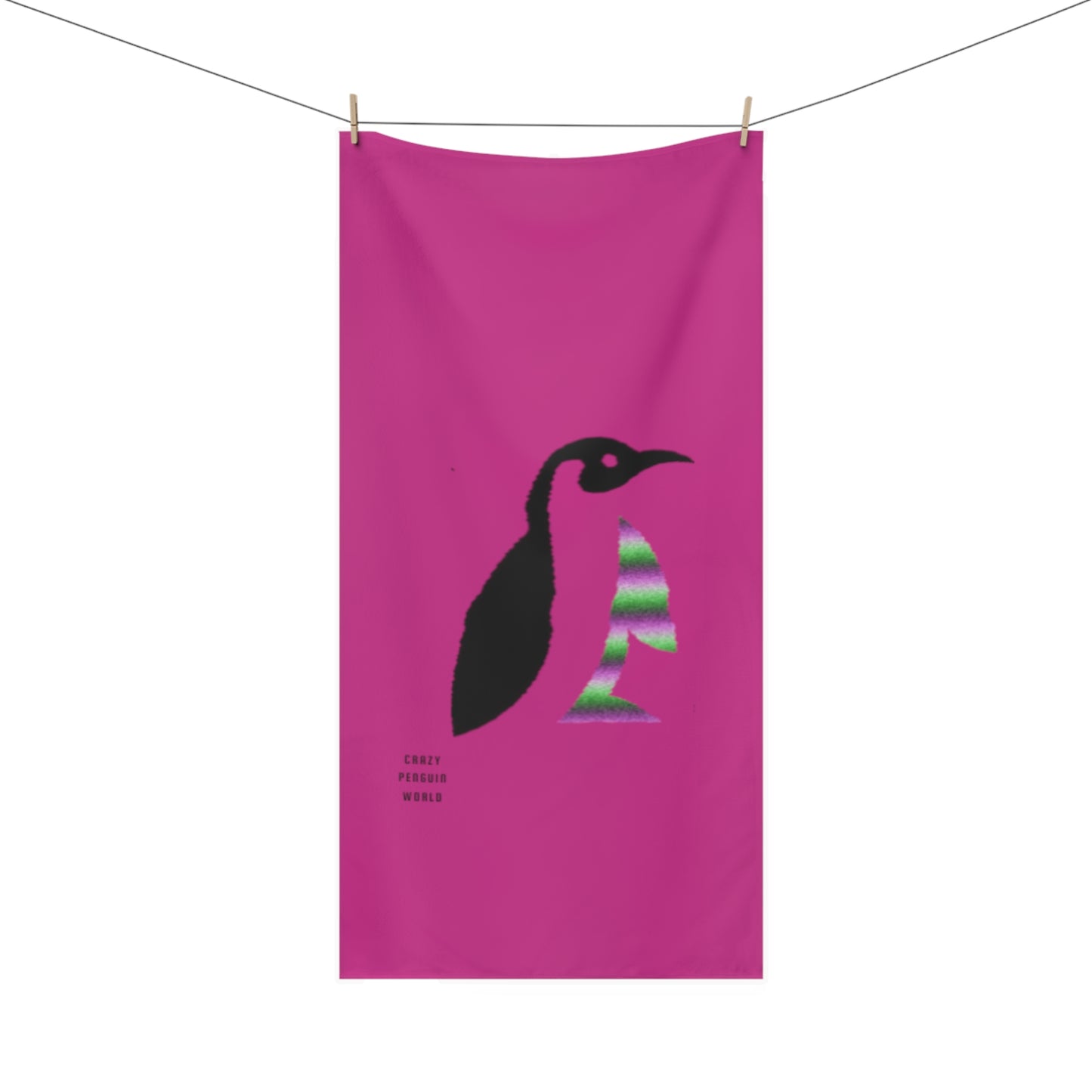 Mink-Cotton Towel: Crazy Penguin World Logo Pink