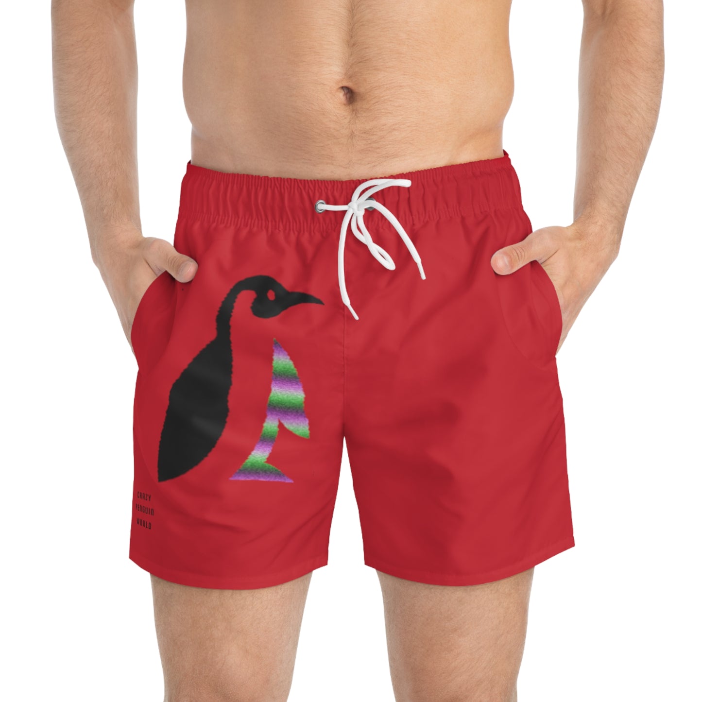 Swim Trunks: Crazy Penguin World Logo Dark Red