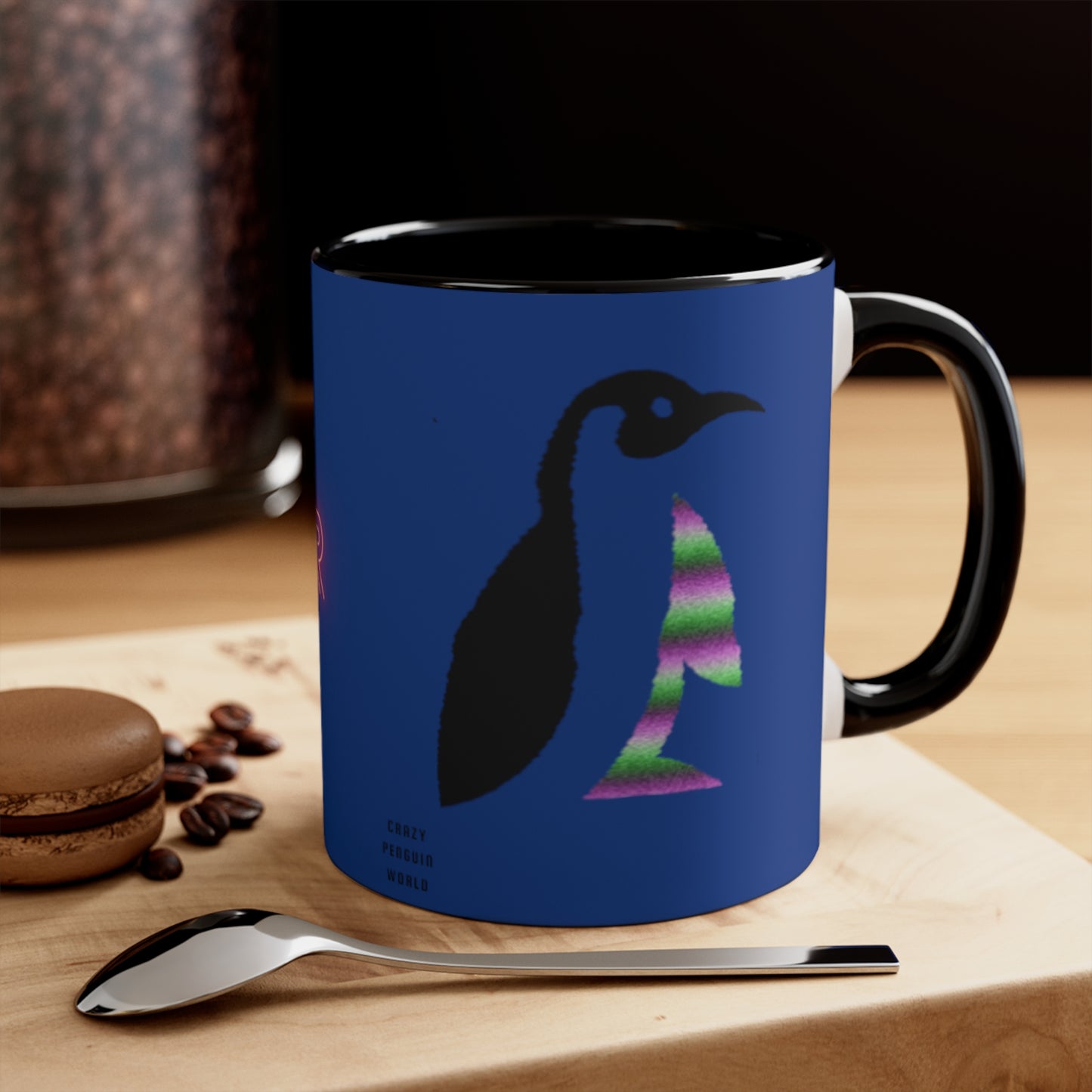 Accent Coffee Mug, 11oz: Crazy Penguin World Logo Dark Blue
