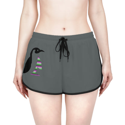 Women's Relaxed Shorts: Crazy Penguin World Logo Dark Grey