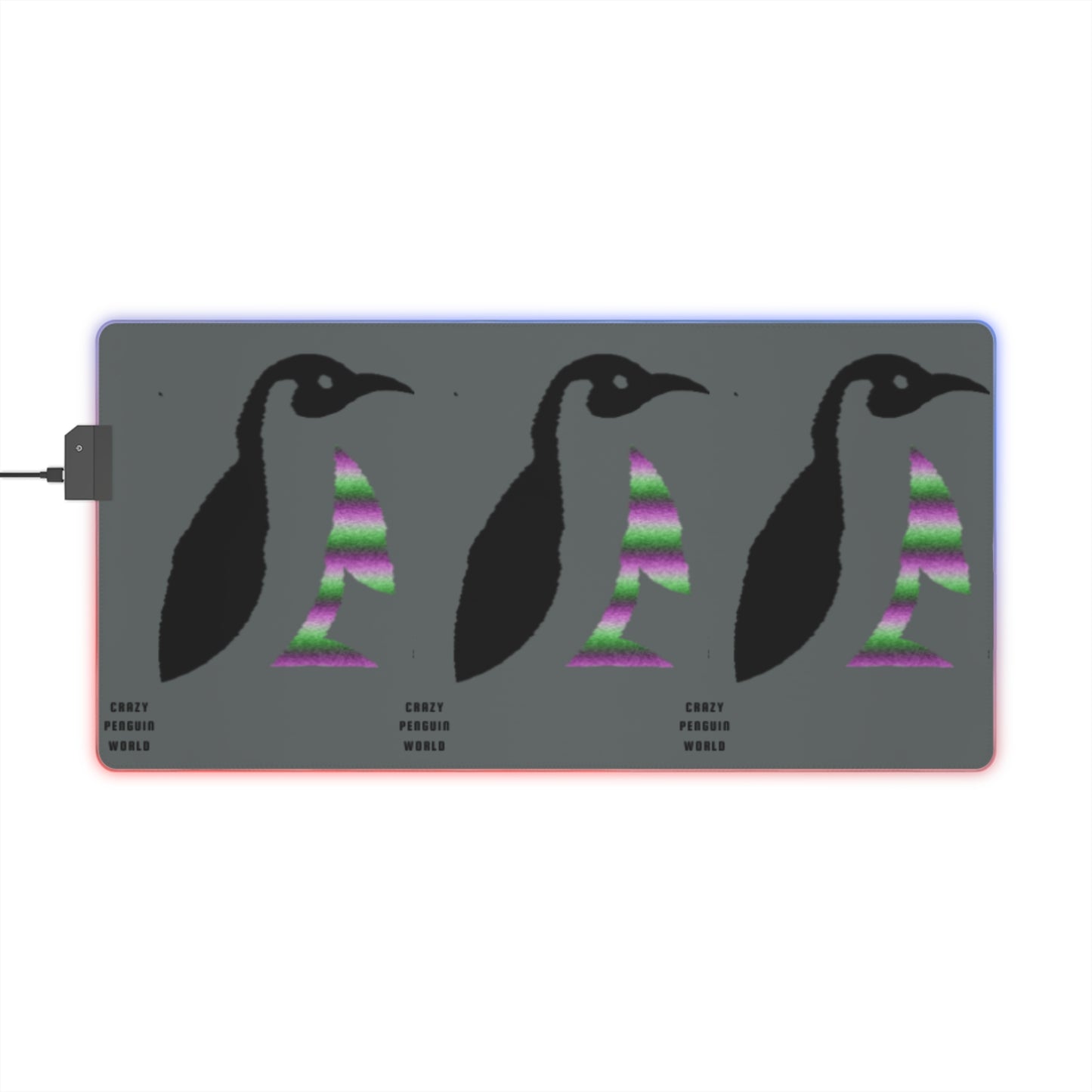 LED Gaming Mouse Pad: Crazy Penguin World Logo Dark Grey