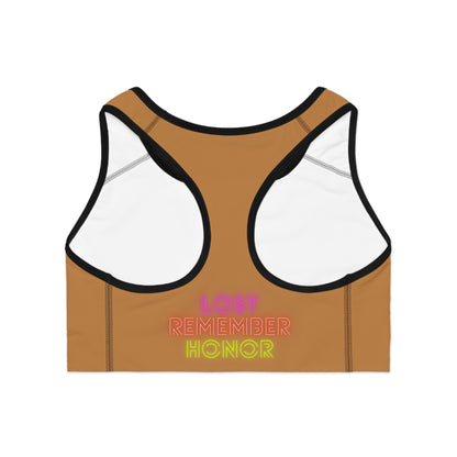 Sports Bra: Crazy Penguin World Logo Lite Brown