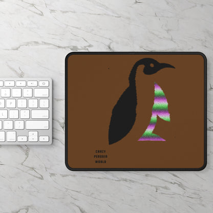 Gaming Mouse Pad: Crazy Penguin World Logo Brown