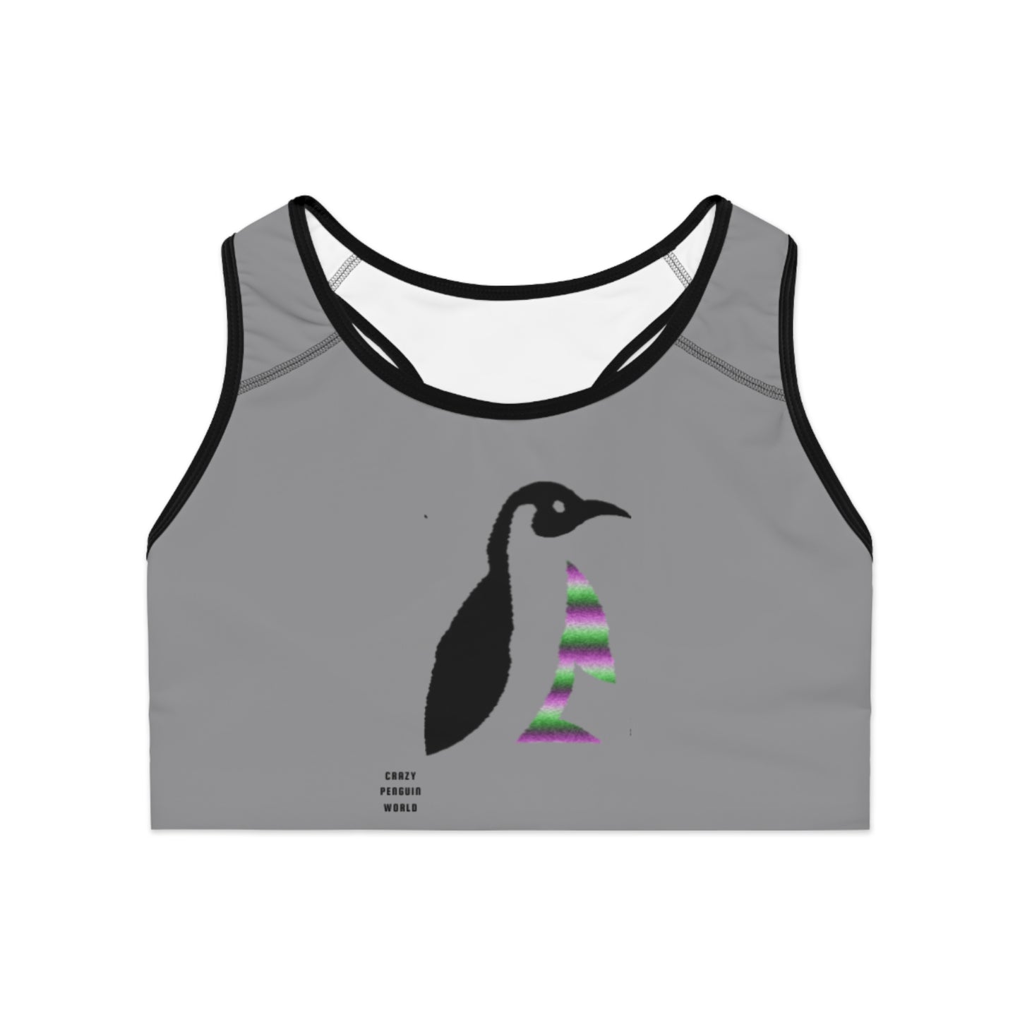 Sports Bra: Crazy Penguin World Logo Grey