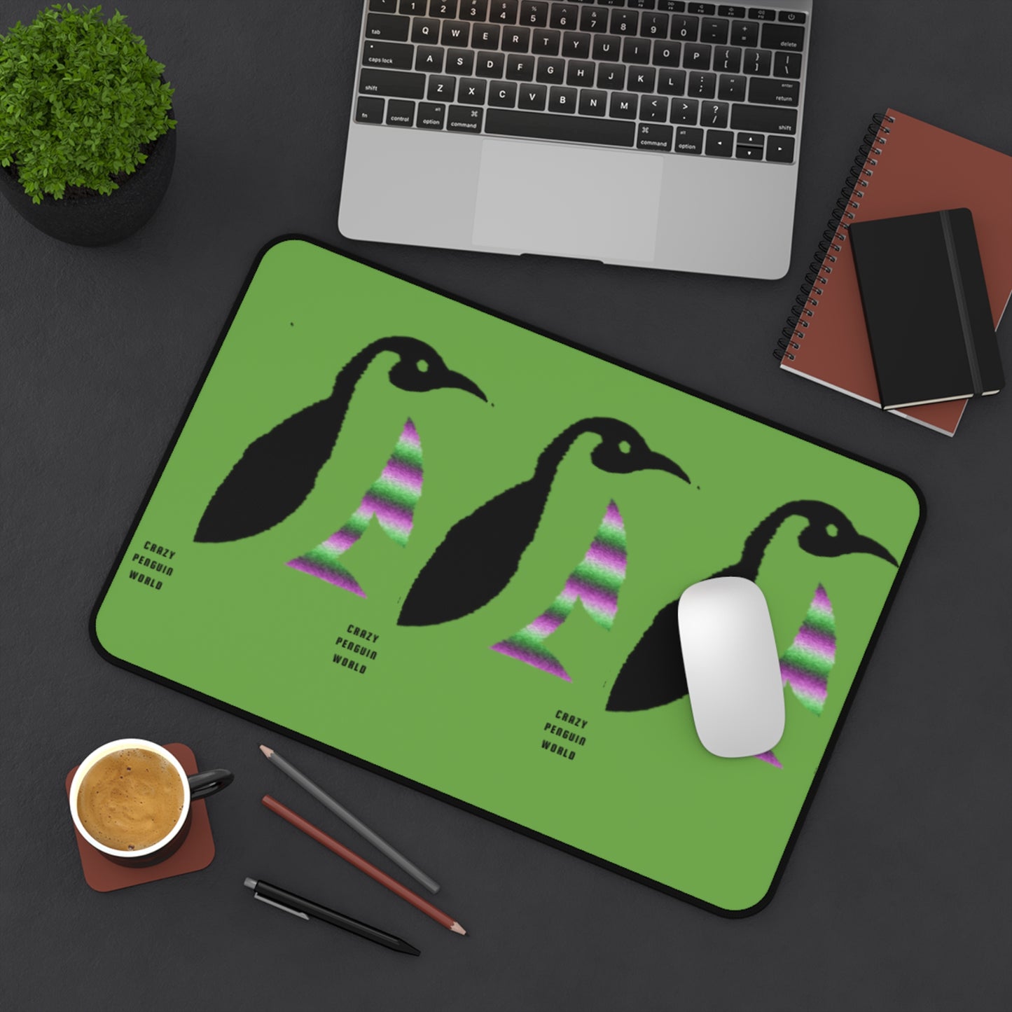 Desk Mat: Crazy Penguin World Logo Green