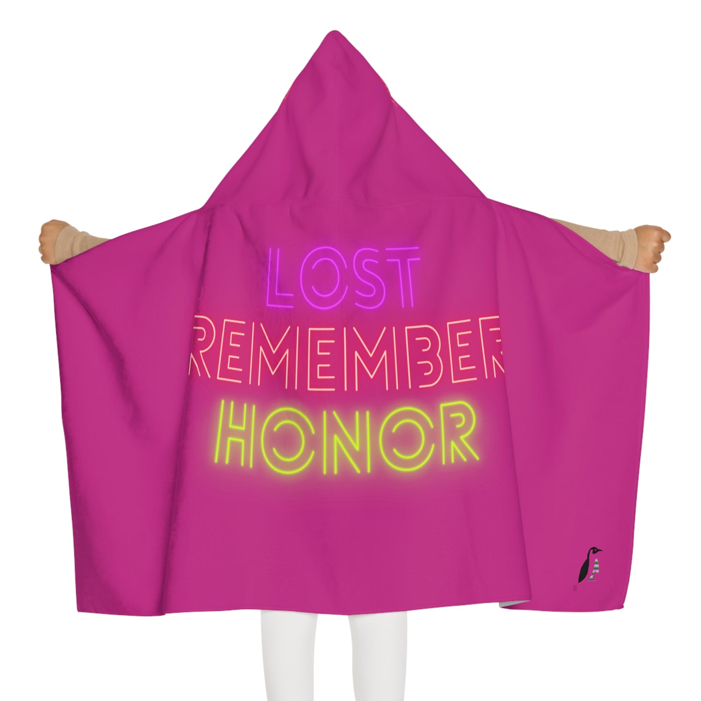 Youth Hooded Towel: Lost Remember Honor Pink