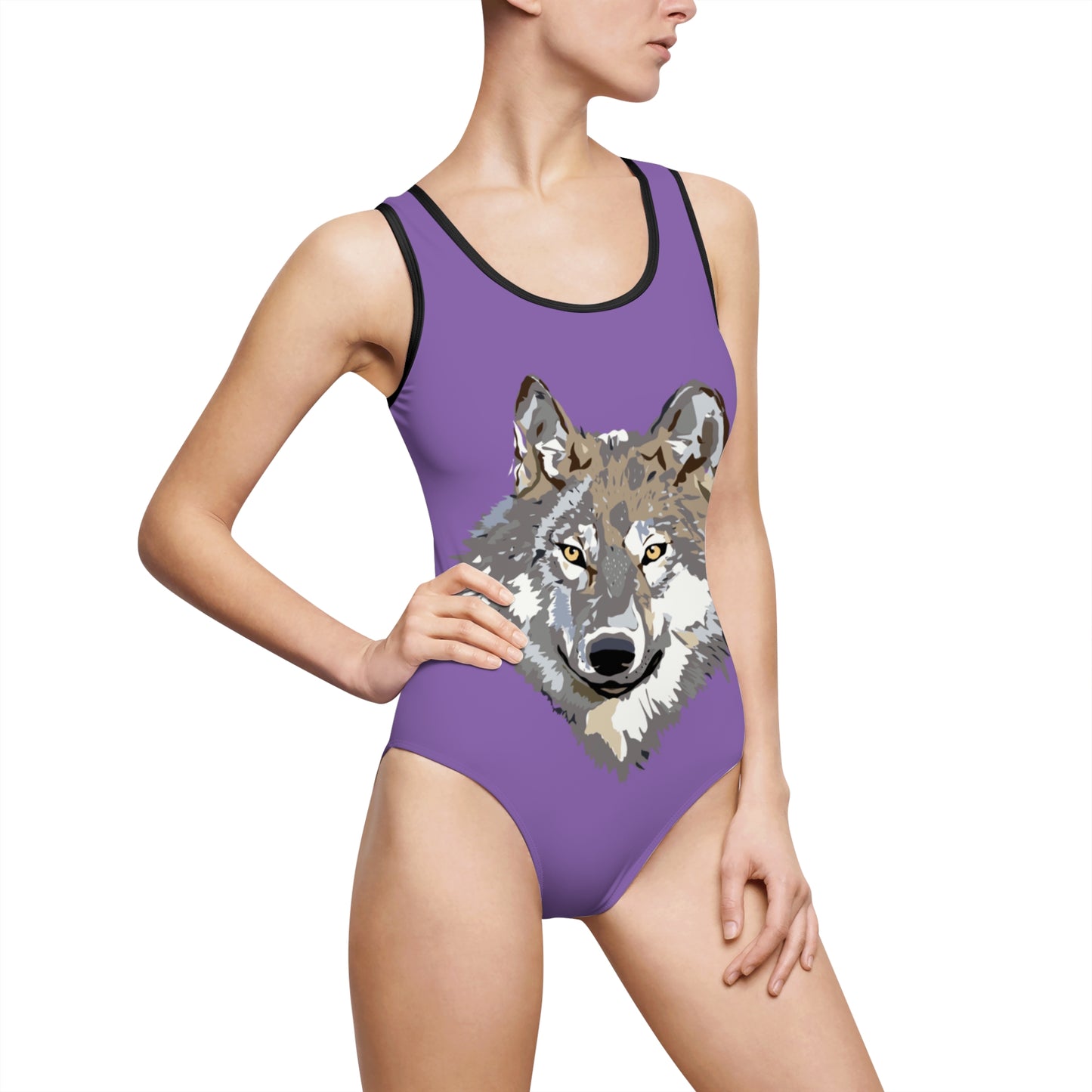 Women's Classic One-Piece Swimsuit: Wolves Lite Purple