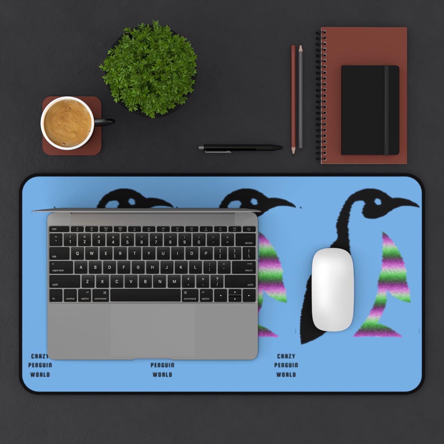 Desk Mat: Crazy Penguin World Logo Lite Blue