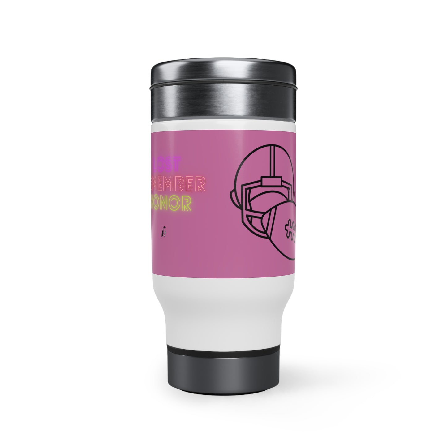 Stainless Steel Travel Mug with Handle, 14oz: Football Lite Pink